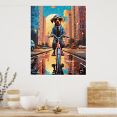 Hond op de fiets in de stad poster (Keuken)