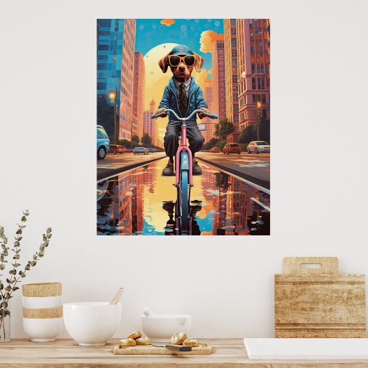 Hond op de fiets in de stad poster (Keuken)