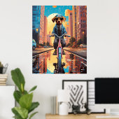 Hond op de fiets in de stad poster (Thuiskantoor)