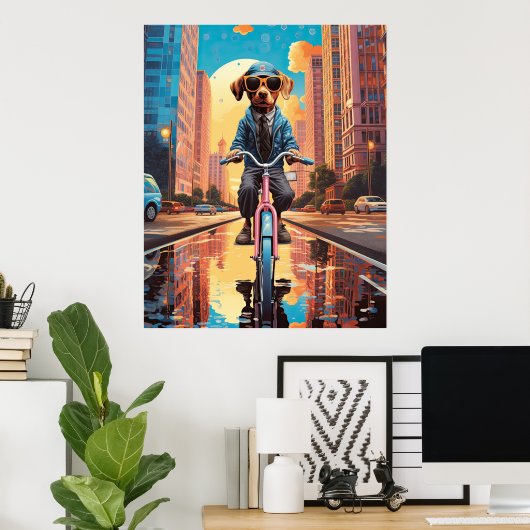 Hond op de fiets in de stad poster (Thuiskantoor)