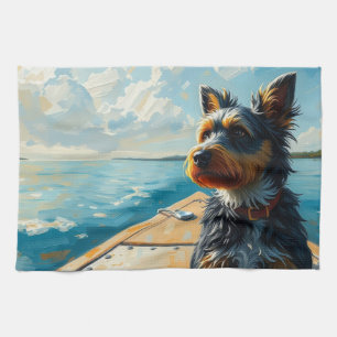 Hond op een boot theedoek