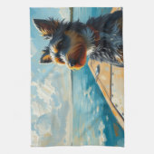Hond op een boot theedoek (Verticaal)