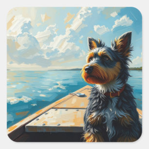 Hond op een boot vierkante sticker