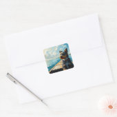 Hond op een boot vierkante sticker (Envelop)