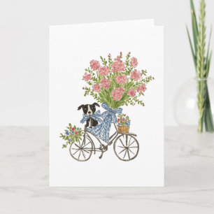 Hond op een fiets Coquette aquarel briefpapier Feestdagen Kaart