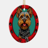 Hond op een groene achtergrond keramisch ornament (Rechts)