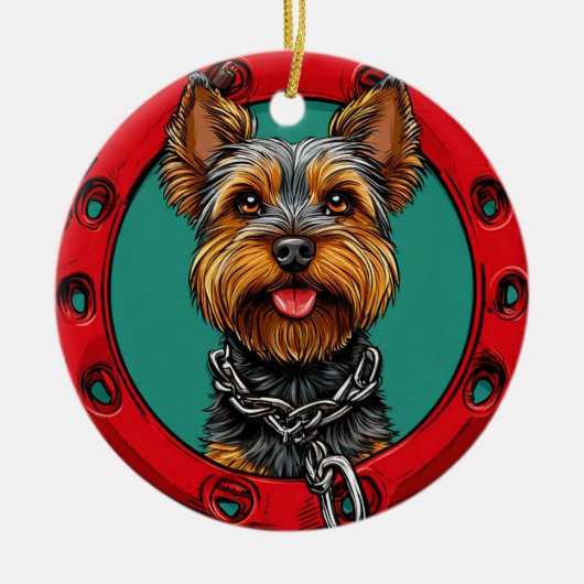 Hond op een groene achtergrond keramisch ornament (Voorkant)