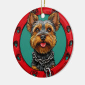 Hond op een groene achtergrond keramisch ornament (Links)