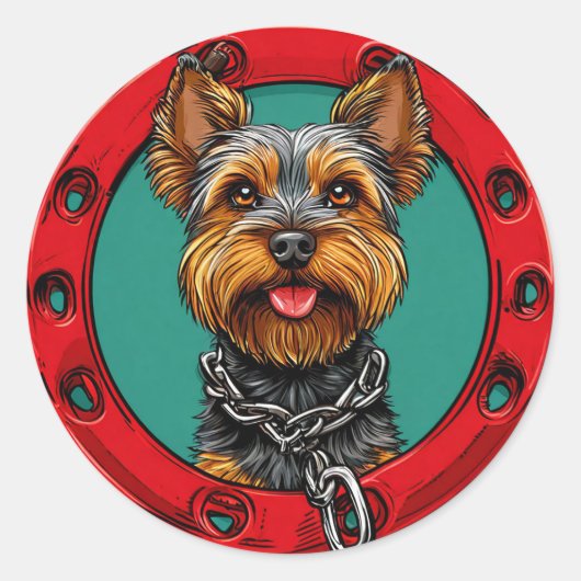 Hond op een groene achtergrond ronde sticker (Voorkant)