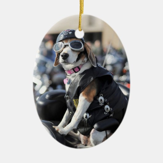 Hond op foto motorfiets keramisch ornament (Voorkant)