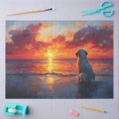 Hond op het strand kijken naar de zonsondergang De Tissuepapier (Craft)