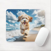 Hond op het strand mousepad muismat (Met muis)
