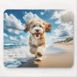 Hond op het strand mousepad muismat