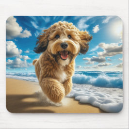 Hond op het strand mousepad muismat