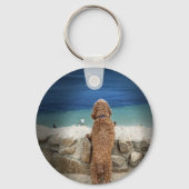 Hond op het strand zien sleutelhanger (Achterkant)