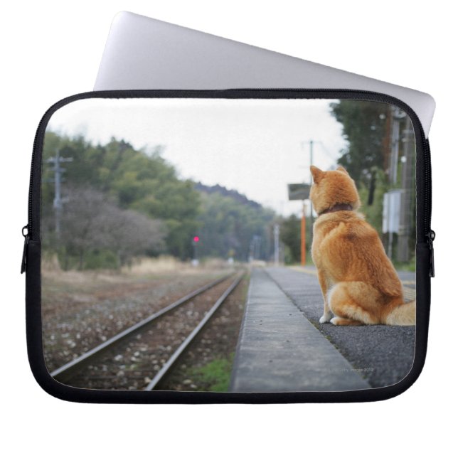 Hond op het treinstation laptop sleeve (Voorkant)