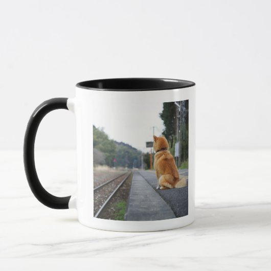 Hond op het treinstation mok (Links)