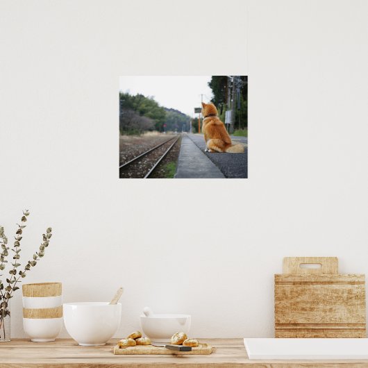 Hond op het treinstation poster (Keuken)