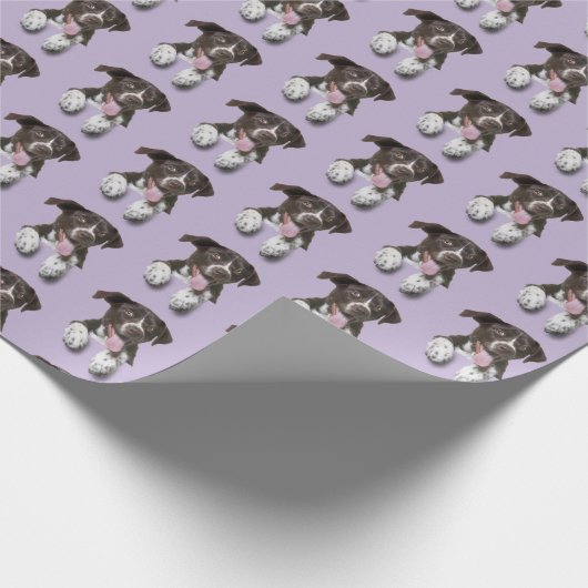 hond op paars cadeaupapier (Hoek)