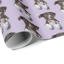 hond op paars cadeaupapier