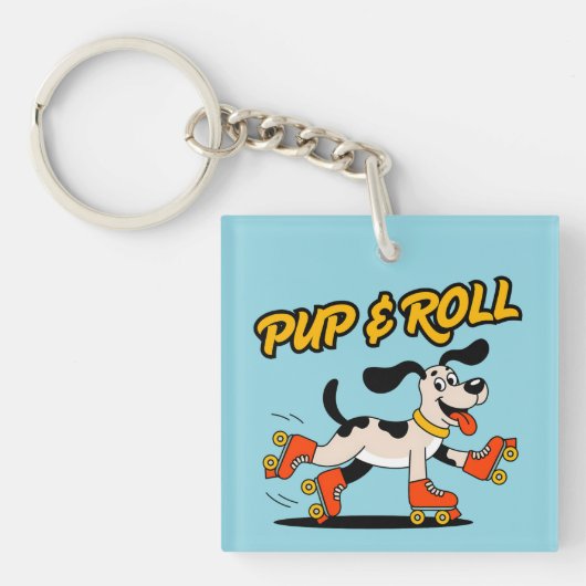 Hond op roller Schaatsen Pup & Roll Sleutelhanger (voorkant)