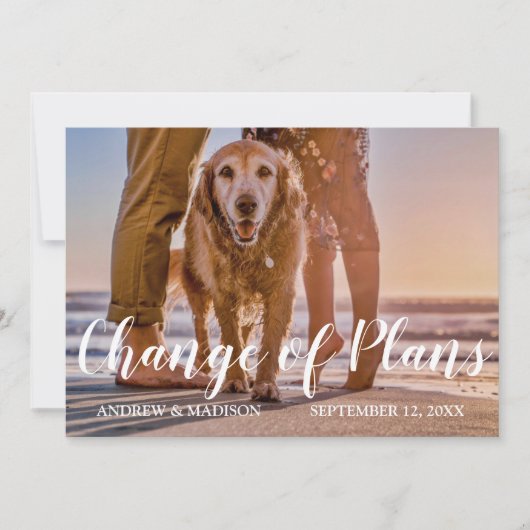 Hond op Strand Verandering van Plannen Uitgestelde Save The Date (Voorkant)