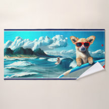 Hond op Surfboard Wearing Sunbril AI Art
