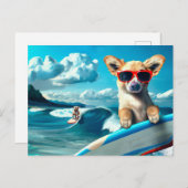 Hond op Surfboard Wearing Sunbril AI Art Briefkaart (Voorkant / Achterkant)