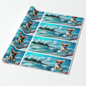 Hond op Surfboard Wearing Sunbril AI Art Cadeaupapier (Uitgerold)