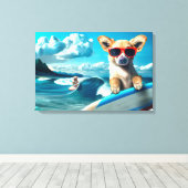 Hond op Surfboard Wearing Sunbril AI Art Canvas Afdruk (Insitu (Houten vloer))