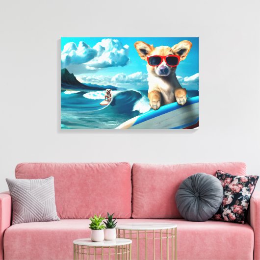 Hond op Surfboard Wearing Sunbril AI Art Canvas Afdruk (Insitu (Woonkamer))