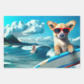 Hond op Surfboard Wearing Sunbril AI Art Inpakpapier Vel (Voorkant)