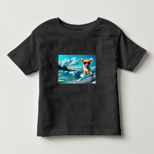 Hond op Surfboard Wearing Sunbril AI Art Kinder Shirts