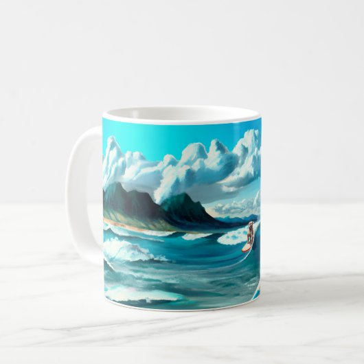 Hond op Surfboard Wearing Sunbril AI Art Koffiemok (Voorkant links)