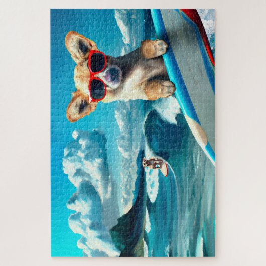 Hond op Surfboard Wearing Sunbril AI Art Legpuzzel (Verticaal)