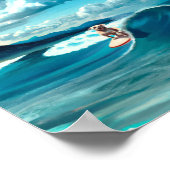 Hond op Surfboard Wearing Sunbril AI Art Poster (Hoek)