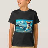 Hond op Surfboard Wearing Sunbril AI Art T-shirt (Voorkant)