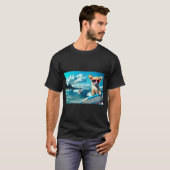 Hond op Surfboard Wearing Sunbril AI Art T-shirt (Voorkant volledig)