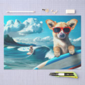 Hond op Surfboard Wearing Sunbril AI Art Tissuepapier (Craft)