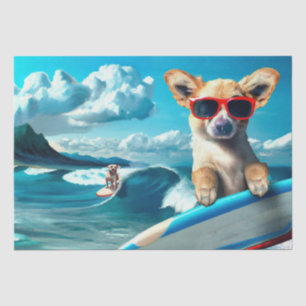 Hond op Surfboard Wearing Sunbril AI Art Tissuepapier