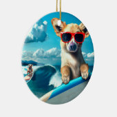 Hond op surfbord met zonnebrillen AI Art Kerstmis Keramisch Ornament (Rechts)
