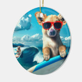 Hond op surfbord met zonnebrillen AI Art Kerstmis Keramisch Ornament (Links)