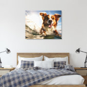 Hond op surfplank canvas afdruk (Insitu (Slaapkamer))