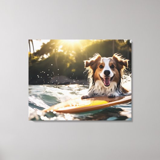 Hond op surfplank canvas afdruk (Voorkant)