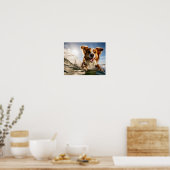 Hond op surfplank poster (Keuken)