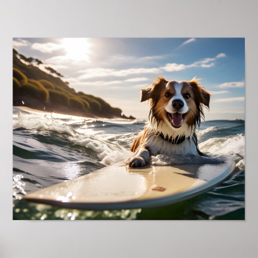 Hond op surfplank poster (Voorkant)