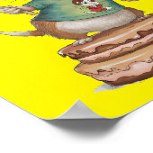 Hond op taart met vrolijk verjaardagsbord poster (Hoek)