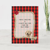 hond op touw lijst met houthakker plaid Christmas Kaart (Voorkant)