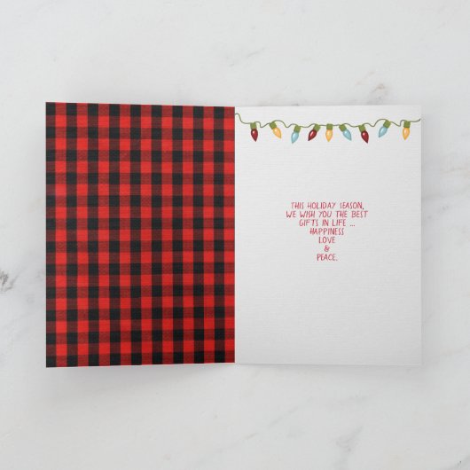 hond op touw lijst met houthakker plaid Christmas Kaart (Binnen)