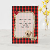 hond op touw lijst met houthakker plaid Christmas Kaart (Gele Bloem)